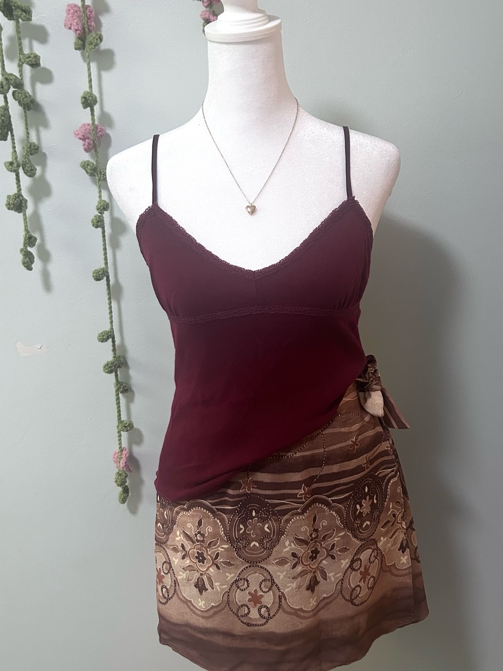 Urban Behavior Maroon V-Neck Lace-Trim Camisole